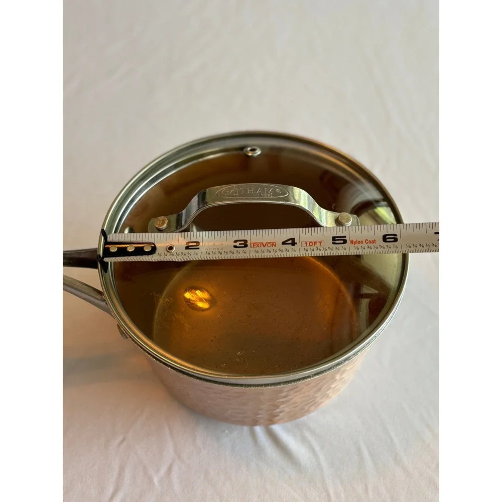 Gotham Steel Hammered Copper 8 inch Sauce Pan Cooking Pot with Glass Lid 9071